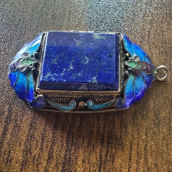 Antique Chinese Enamel and Blue Lapis Circa 1900 Pendant - Picture 3 of 7